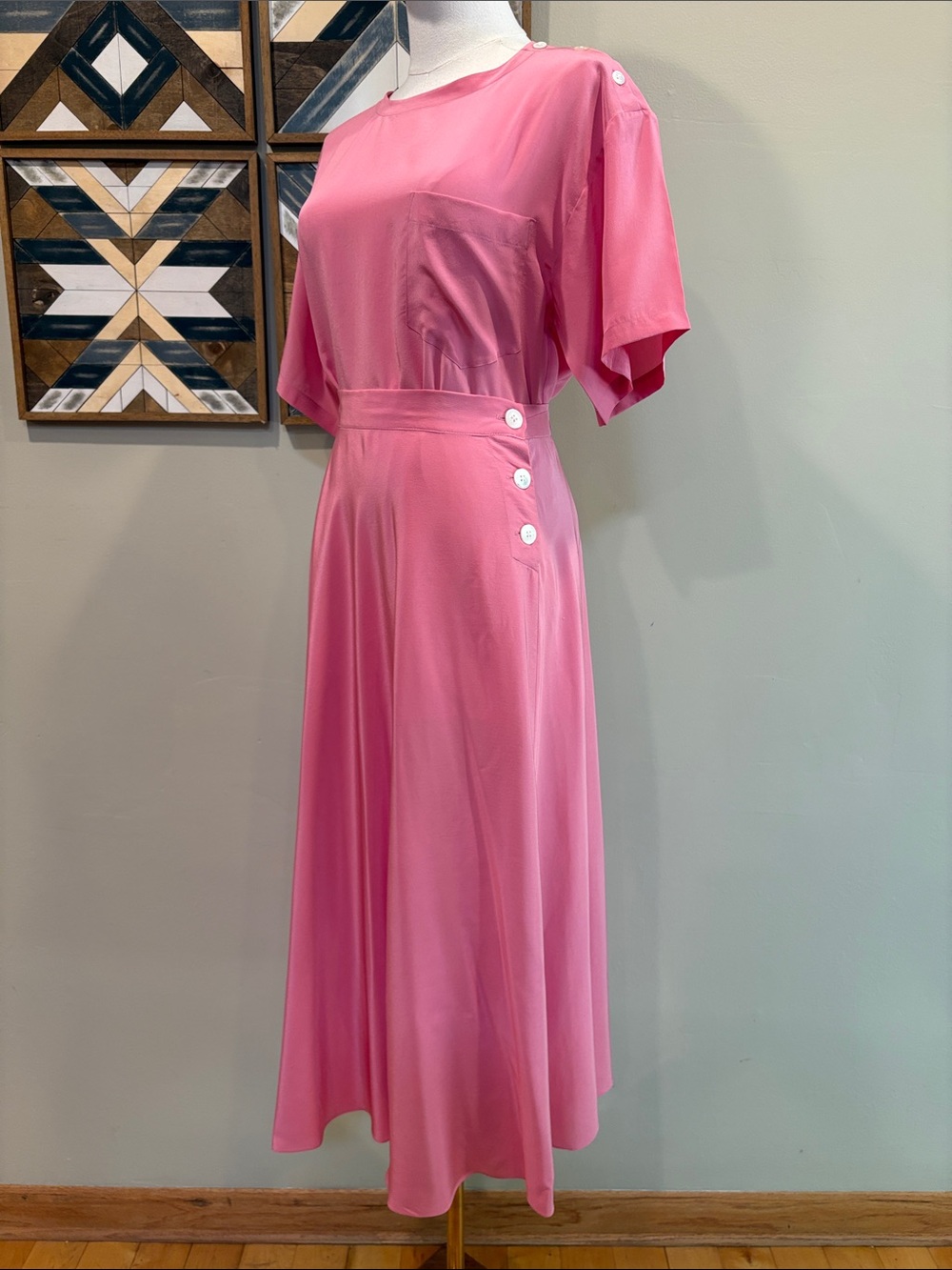 Vintage Ralph Lauren Blue Label 80s Pink Silk Skirt + Blouse Set 6 / 8 *As-Is* - Picture 3 of 16